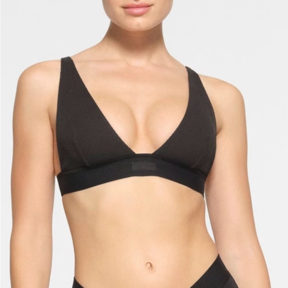 Skims Cotton Rib Plunge Bralette
